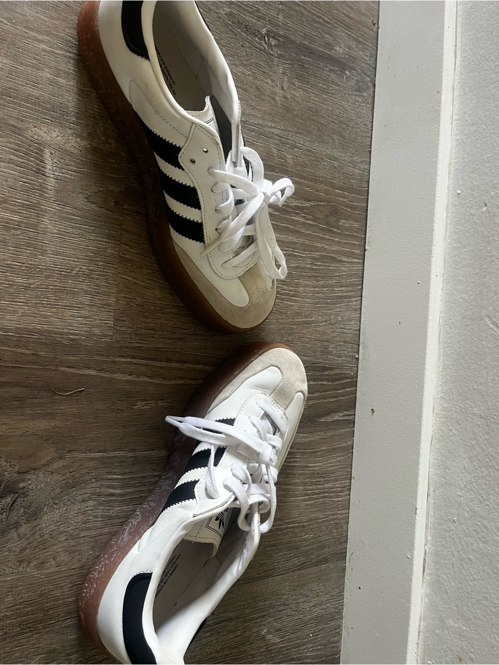 adidas White and Black Retro Gum Sole Sneakers